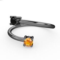 Alona Yüzük - Siyah zirkon ve sitrin 925 ayar siyah rodyum kaplama gümüş yüzük #1332okk