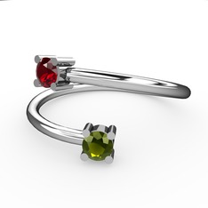 Garnet ve peridot 18 ayar beyaz altın yüzük