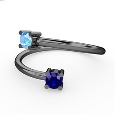 Alona Yüzük - Akuamarin ve lab safir 925 ayar siyah rodyum kaplama gümüş yüzük #14fnejs