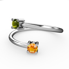 Alona Yüzük - Peridot ve sitrin 14 ayar beyaz altın yüzük #14g5bss