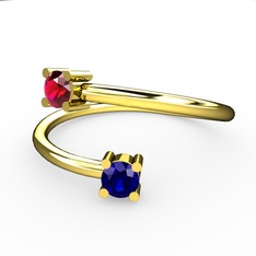 Rodolit garnet ve lab safir 14 ayar altın yüzük