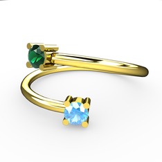 Alona Yüzük - Yeşil kuvars ve akuamarin 18 ayar altın yüzük #14x059t