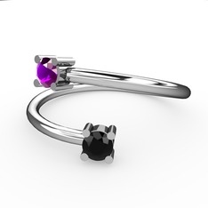 Alona Yüzük - Ametist ve siyah zirkon 18 ayar beyaz altın yüzük #14zi91x