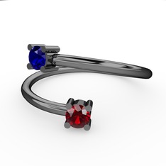 Alona Yüzük - Lab safir ve garnet 925 ayar siyah rodyum kaplama gümüş yüzük #151c1yd