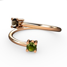 Dumanlı kuvars ve peridot 8 ayar rose altın yüzük