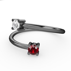 Pırlanta ve garnet 925 ayar siyah rodyum kaplama gümüş yüzük (0.24 karat)