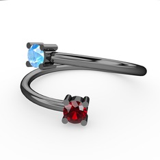 Alona Yüzük - Akuamarin ve garnet 925 ayar siyah rodyum kaplama gümüş yüzük #17bx42p