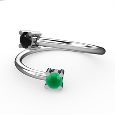 Alona Yüzük - Siyah zirkon ve kök zümrüt 925 ayar gümüş yüzük #18asrb1