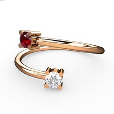 Garnet ve pırlanta 14 ayar rose altın yüzük (0.24 karat)