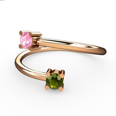 Pembe kuvars ve peridot 14 ayar rose altın yüzük