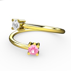 Alona Yüzük - Swarovski ve pembe kuvars 925 ayar altın kaplama gümüş yüzük #19s102d