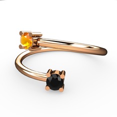 Alona Yüzük - Sitrin ve siyah zirkon 925 ayar rose altın kaplama gümüş yüzük #1abnlg4