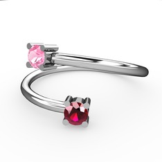 Pembe kuvars ve rodolit garnet 14 ayar beyaz altın yüzük