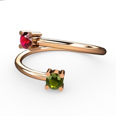 Rodolit garnet ve peridot 18 ayar rose altın yüzük