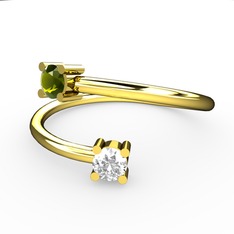 Peridot ve beyaz zirkon 8 ayar altın yüzük