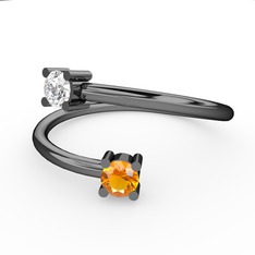 Alona Yüzük - Beyaz zirkon ve sitrin 925 ayar siyah rodyum kaplama gümüş yüzük #1bwf9v