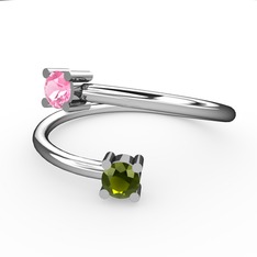 Pembe kuvars ve peridot 8 ayar beyaz altın yüzük