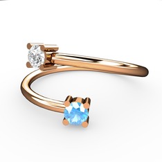Swarovski ve akuamarin 8 ayar rose altın yüzük