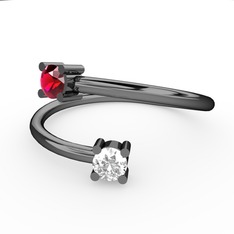Rodolit garnet ve swarovski 925 ayar siyah rodyum kaplama gümüş yüzük