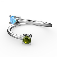 Akuamarin ve peridot 14 ayar beyaz altın yüzük