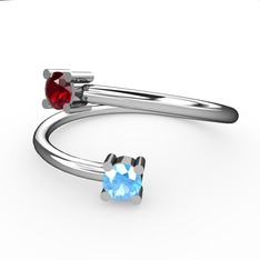 Alona Yüzük - Garnet ve akuamarin 14 ayar beyaz altın yüzük #1djb7rn