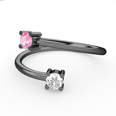 Alona Yüzük - Pembe kuvars ve swarovski 925 ayar siyah rodyum kaplama gümüş yüzük #1dsqar2