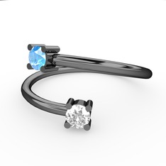 Akuamarin ve swarovski 925 ayar siyah rodyum kaplama gümüş yüzük
