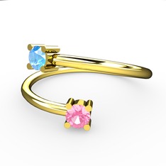 Akuamarin ve pembe kuvars 8 ayar altın yüzük