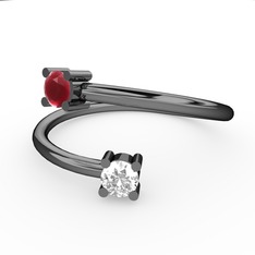 Kök yakut ve swarovski 925 ayar siyah rodyum kaplama gümüş yüzük