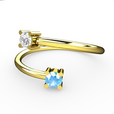 Alona Yüzük - Beyaz zirkon ve akuamarin 8 ayar altın yüzük #1f59xxe