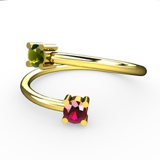 Peridot ve rodolit garnet 14 ayar altın yüzük