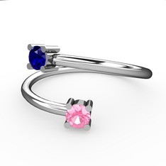 Alona Yüzük - Lab safir ve pembe kuvars 14 ayar beyaz altın yüzük #1fbcspt