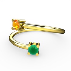 Alona Yüzük - Sitrin ve kök zümrüt 18 ayar altın yüzük #1gh9g79