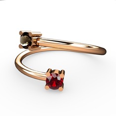 Alona Yüzük - Dumanlı kuvars ve garnet 14 ayar rose altın yüzük #1gupbw5