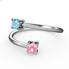 Alona Yüzük - Akuamarin ve pembe kuvars 14 ayar beyaz altın yüzük #1h5lybs