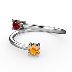 Alona Yüzük - Garnet ve sitrin 18 ayar beyaz altın yüzük #1hyxu2u