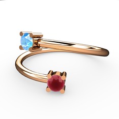 Alona Yüzük - Akuamarin ve kök yakut 8 ayar rose altın yüzük #1i5gnit