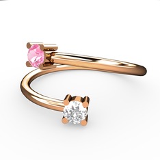 Alona Yüzük - Pembe kuvars ve swarovski 925 ayar rose altın kaplama gümüş yüzük #1iiq5iw