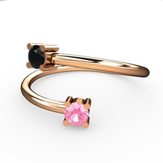 Alona Yüzük - Siyah zirkon ve pembe kuvars 14 ayar rose altın yüzük #1ijcr57