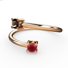 Alona Yüzük - Dumanlı kuvars ve kök yakut 925 ayar rose altın kaplama gümüş yüzük #1k0t9es