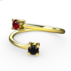 Garnet ve siyah zirkon 8 ayar altın yüzük