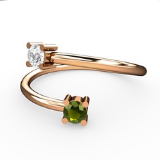 Pırlanta ve peridot 14 ayar rose altın yüzük (0.24 karat)