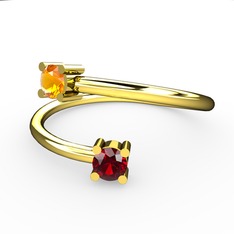 Alona Yüzük - Sitrin ve garnet 925 ayar altın kaplama gümüş yüzük #1laitqi