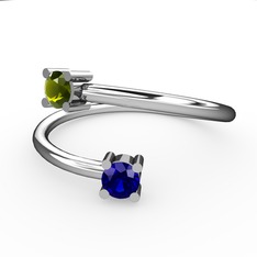 Peridot ve lab safir 18 ayar beyaz altın yüzük