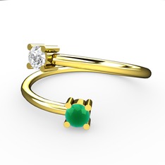 Alona Yüzük - Pırlanta ve kök zümrüt 925 ayar altın kaplama gümüş yüzük (0.24 karat) #1mh1bh6