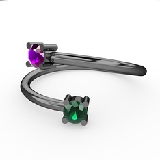 Alona Yüzük - Ametist ve yeşil kuvars 925 ayar siyah rodyum kaplama gümüş yüzük #1mx8h4d