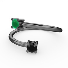 Kök zümrüt ve siyah zirkon 925 ayar siyah rodyum kaplama gümüş yüzük