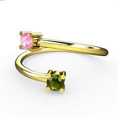 Pembe kuvars ve peridot 8 ayar altın yüzük