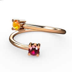 Alona Yüzük - Sitrin ve rodolit garnet 14 ayar rose altın yüzük #1p4vdm1