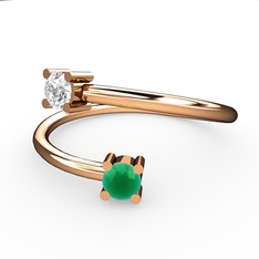 Alona Yüzük - Pırlanta ve kök zümrüt 14 ayar rose altın yüzük (0.24 karat) #1p5ib1k